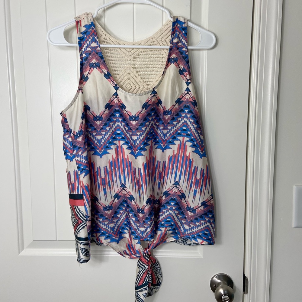 EUC Collective Concepts‎ women’s Aztec geometric beaded embroidered tie tank top